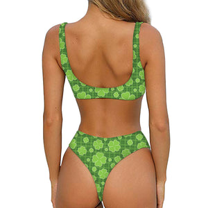 Green Shamrock Plaid Pattern Print Front Bow Tie Bikini