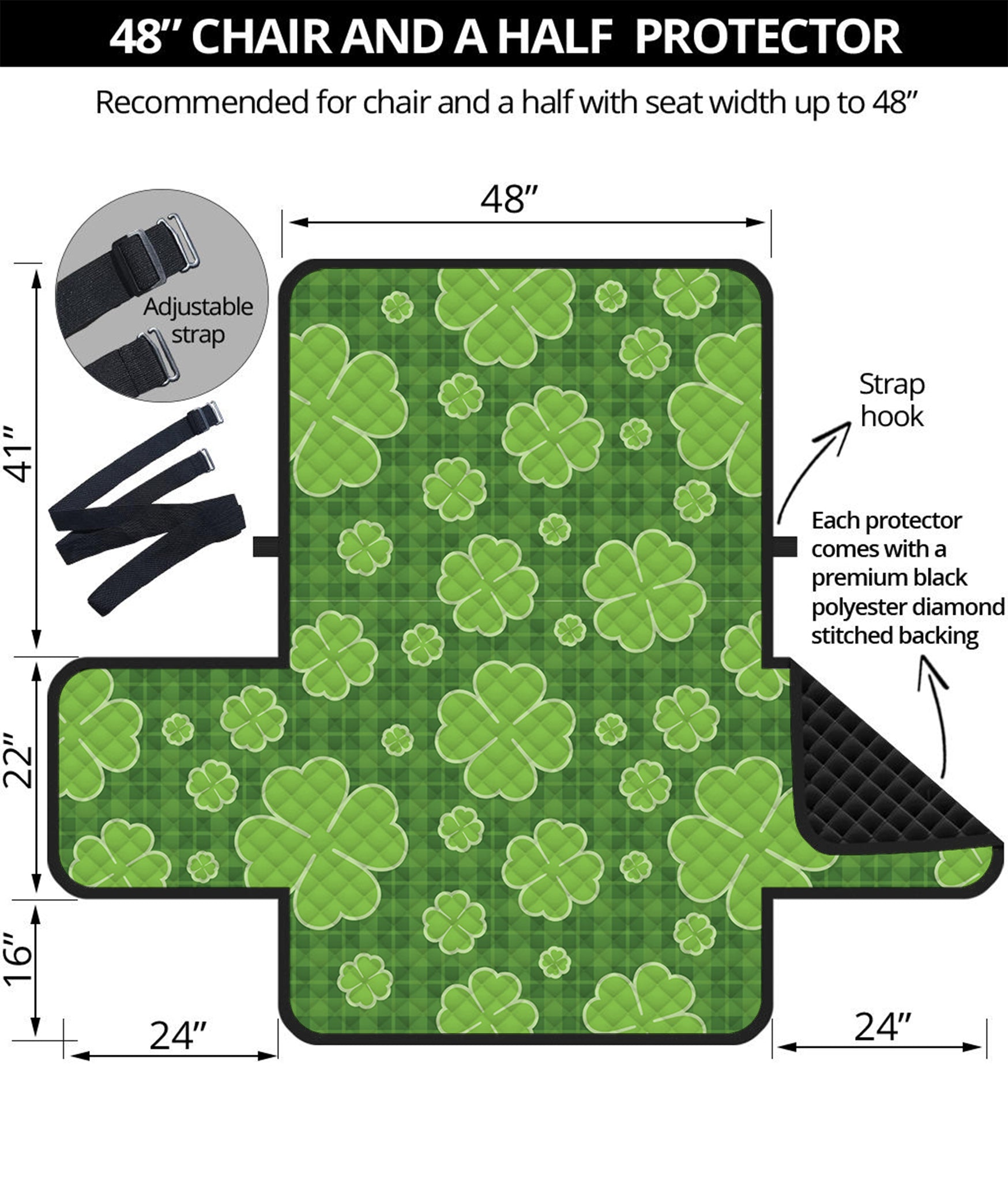 Green Shamrock Plaid Pattern Print Half Sofa Protector