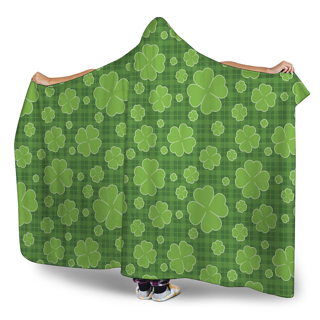 Green Shamrock Plaid Pattern Print Hooded Blanket