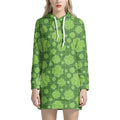 Green Shamrock Plaid Pattern Print Pullover Hoodie Dress
