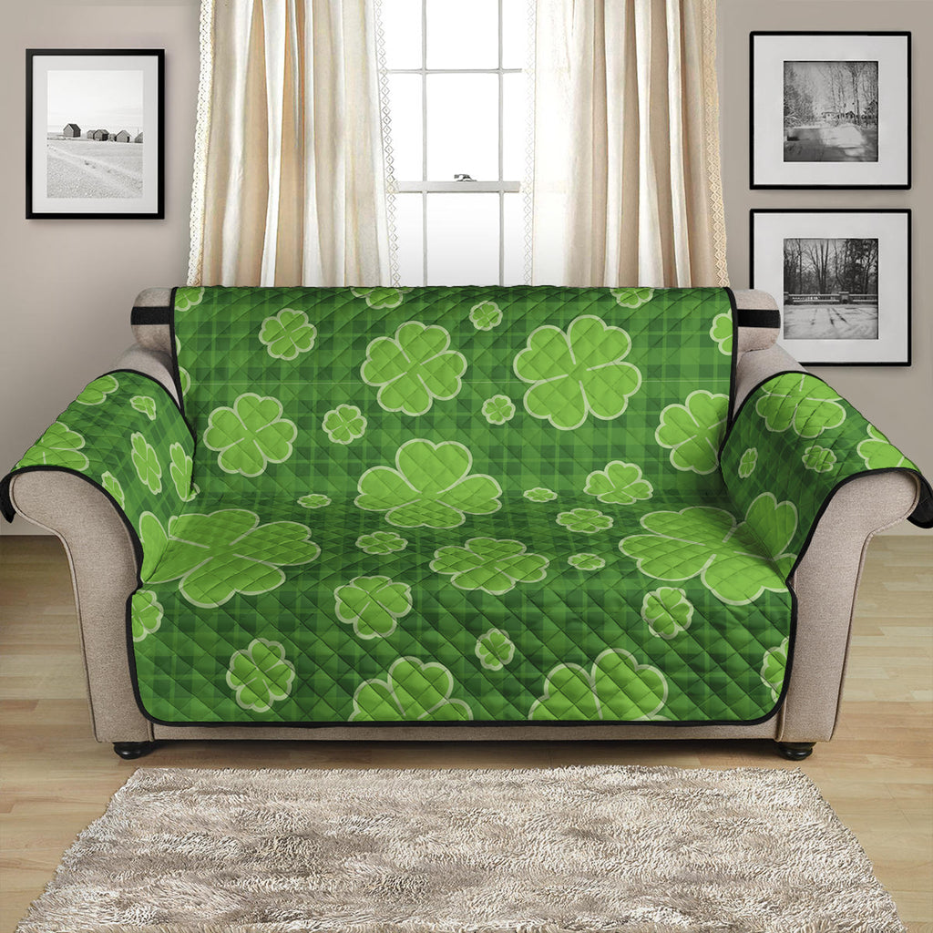 Green Shamrock Plaid Pattern Print Loveseat Protector