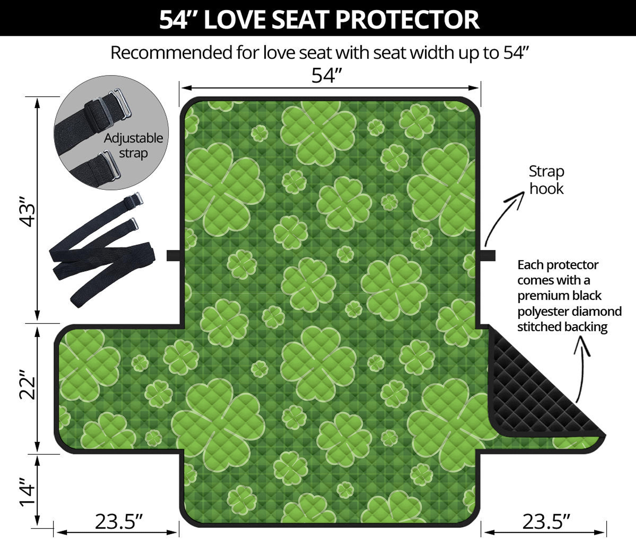 Green Shamrock Plaid Pattern Print Loveseat Protector