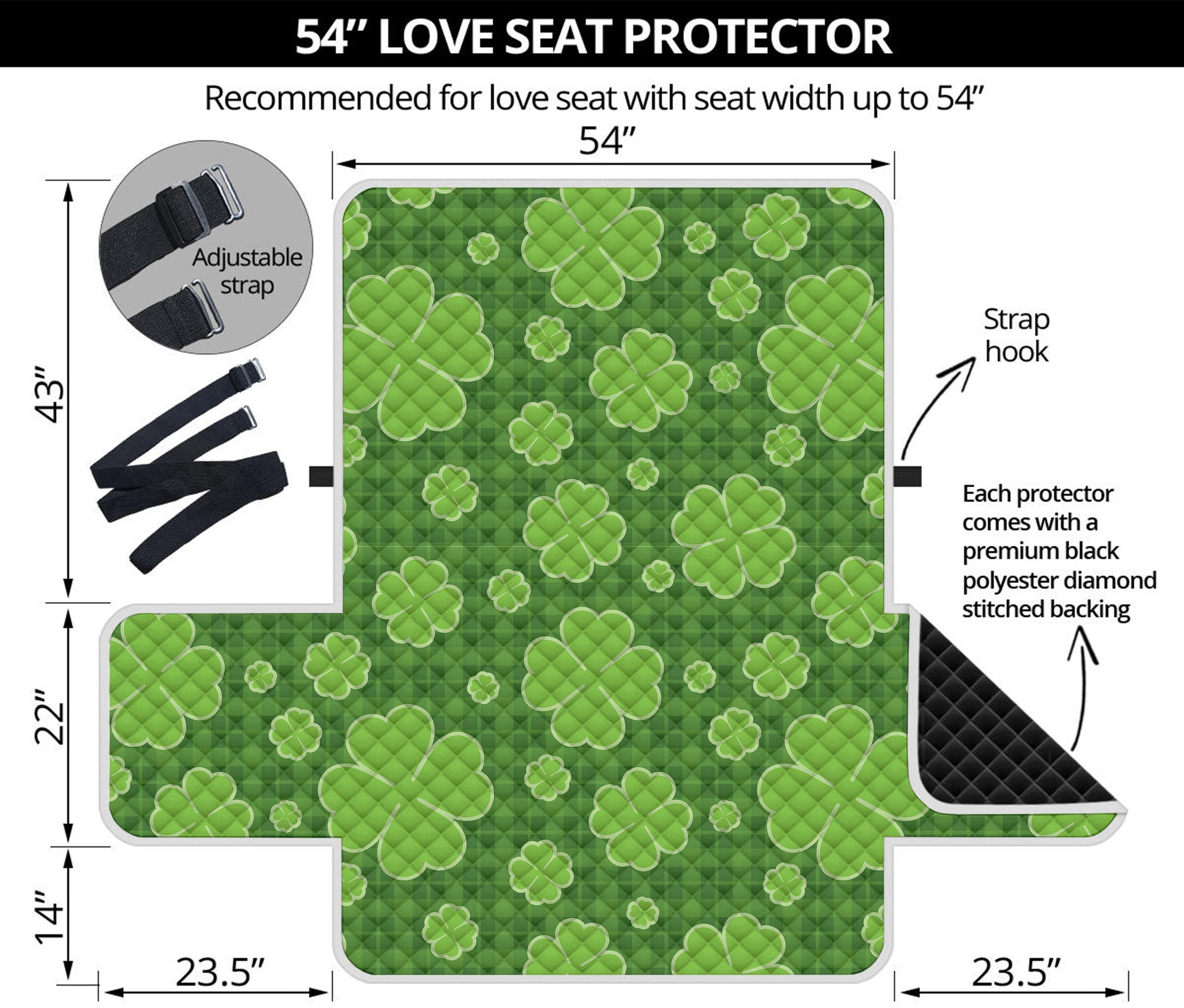 Green Shamrock Plaid Pattern Print Loveseat Protector