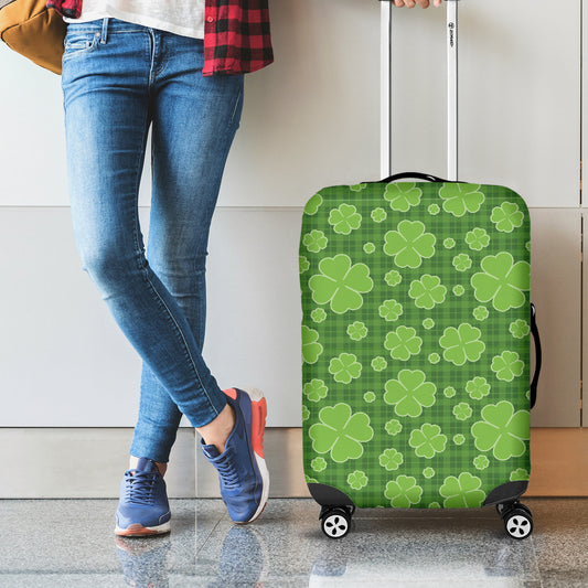 Green Shamrock Plaid Pattern Print Luggage Cover