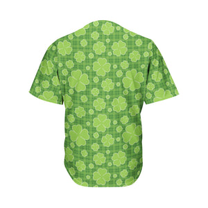 Green Shamrock Plaid Pattern Print Men's Baseball Jersey