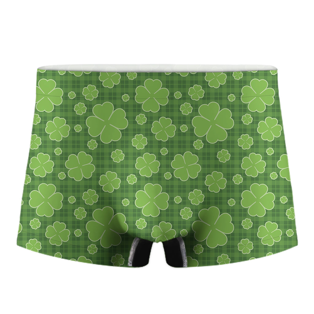 Green Shamrock Plaid Pattern Print Men's Boxer Briefs