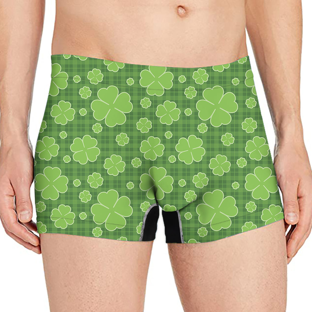 Green Shamrock Plaid Pattern Print Men's Boxer Briefs