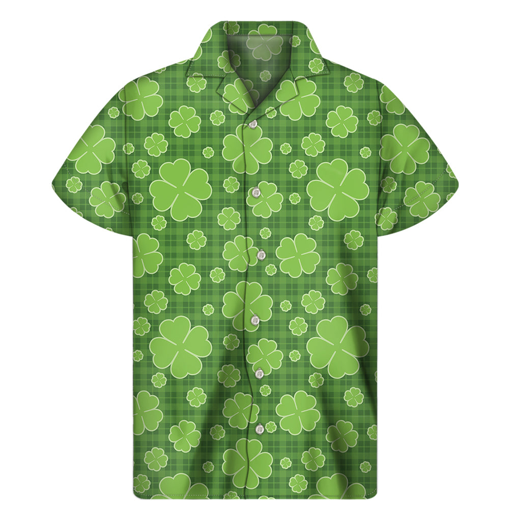 Green Shamrock Plaid Pattern Print Men's Short Sleeve Shirt