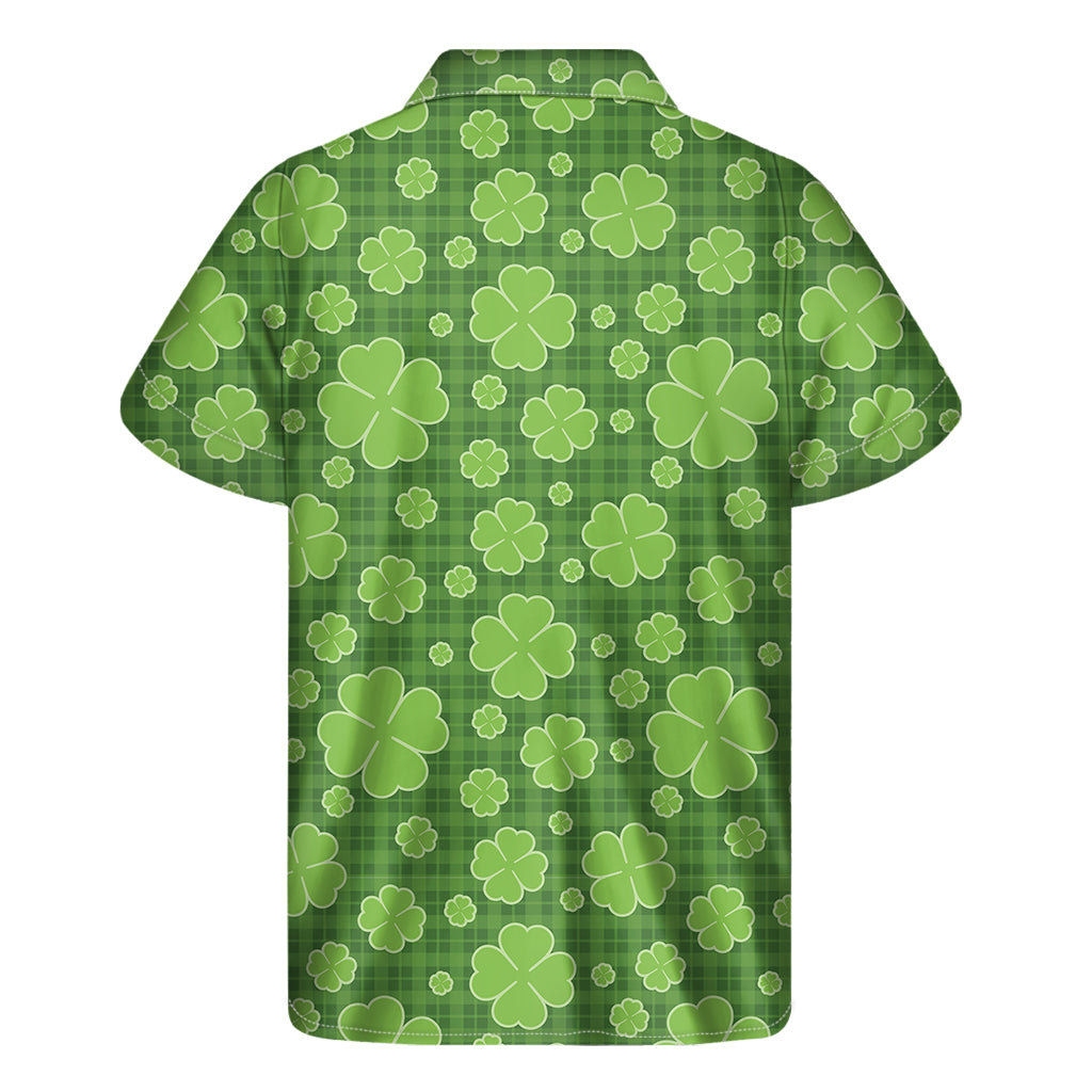 Green Shamrock Plaid Pattern Print Men's Short Sleeve Shirt