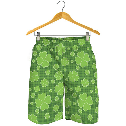 Green Shamrock Plaid Pattern Print Men's Shorts