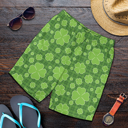 Green Shamrock Plaid Pattern Print Men's Shorts