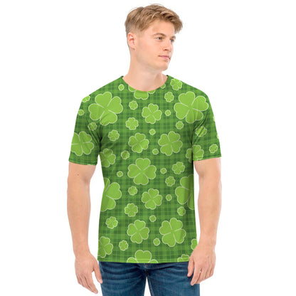 Green Shamrock Plaid Pattern Print Men's T-Shirt