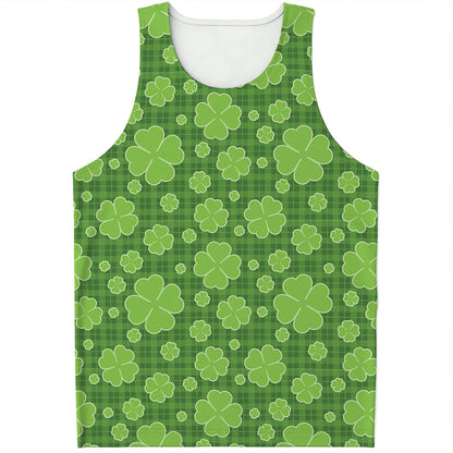 Green Shamrock Plaid Pattern Print Men's Tank Top