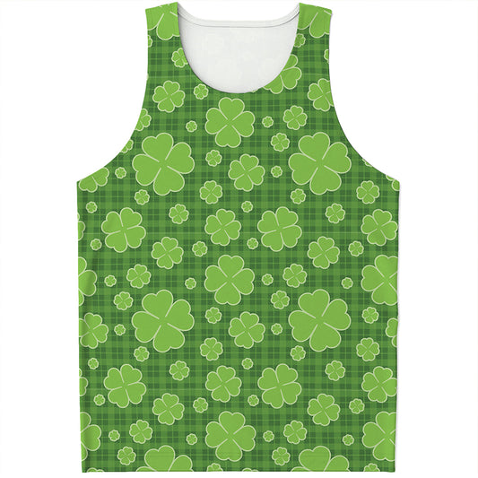 Green Shamrock Plaid Pattern Print Men's Tank Top