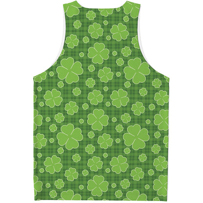 Green Shamrock Plaid Pattern Print Men's Tank Top