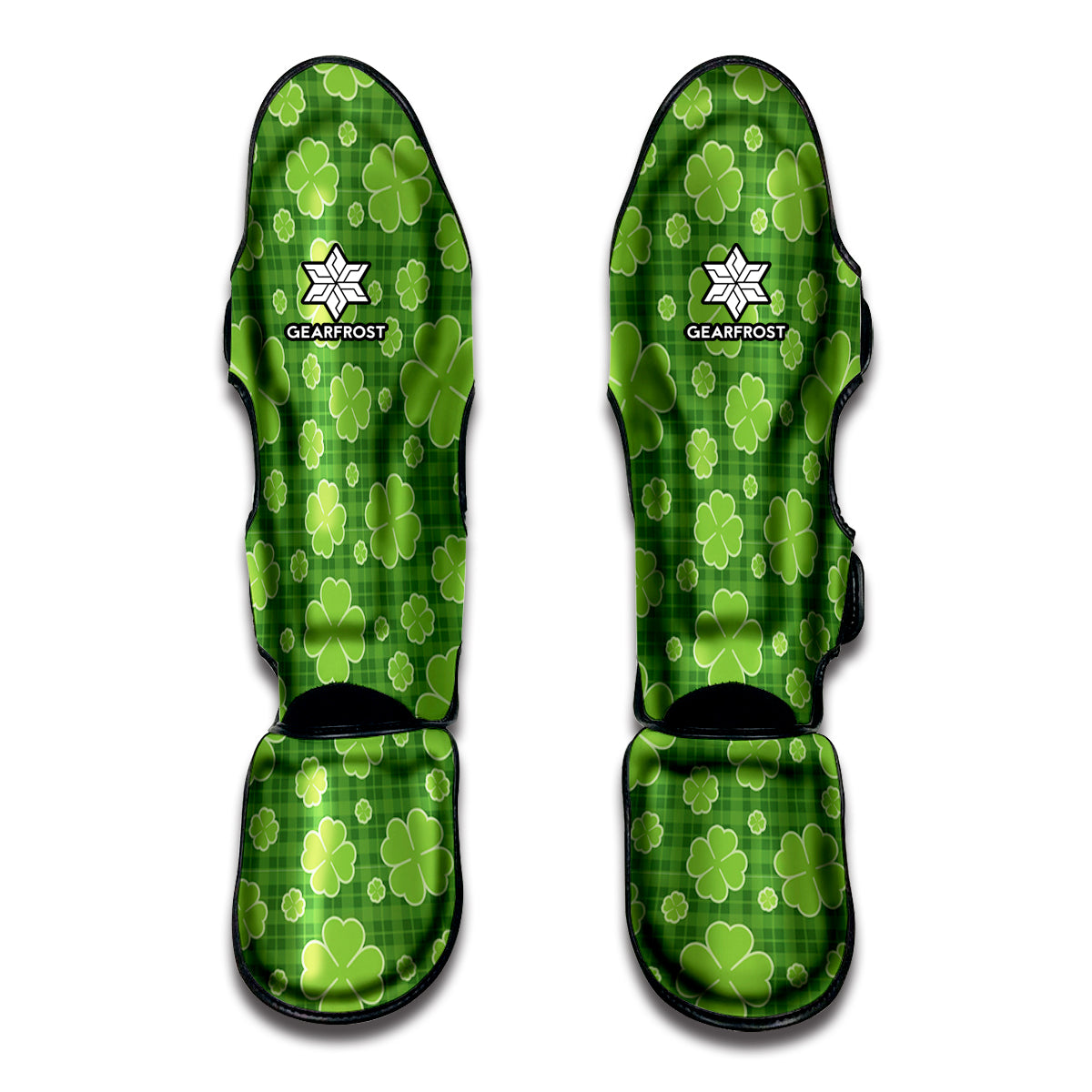 Green Shamrock Plaid Pattern Print Muay Thai Shin Guard