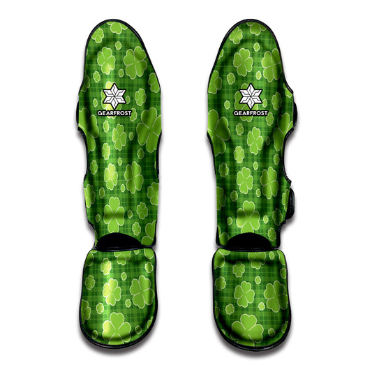 Green Shamrock Plaid Pattern Print Muay Thai Shin Guard
