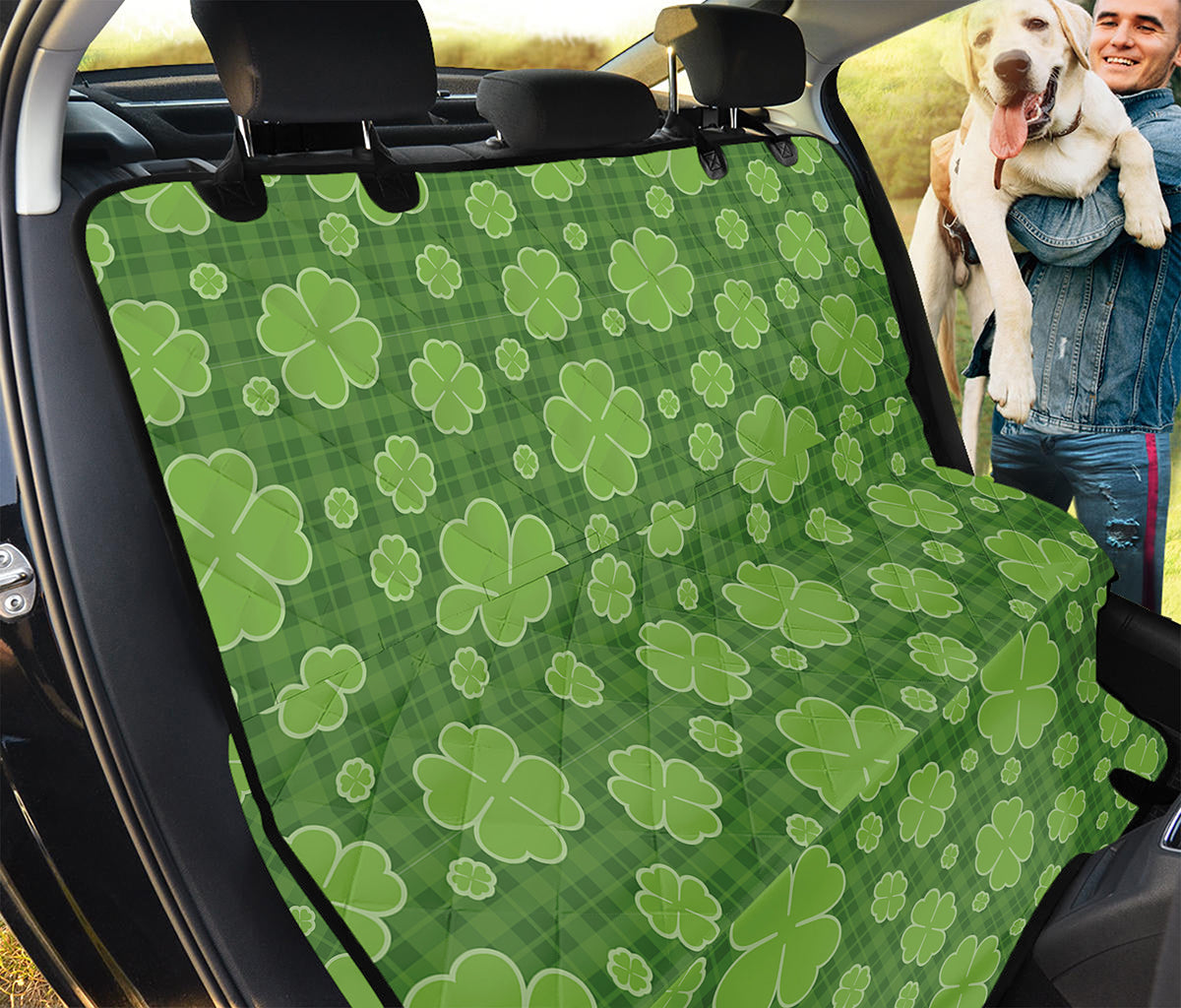 Green Shamrock Plaid Pattern Print Pet Car Back Seat Cover