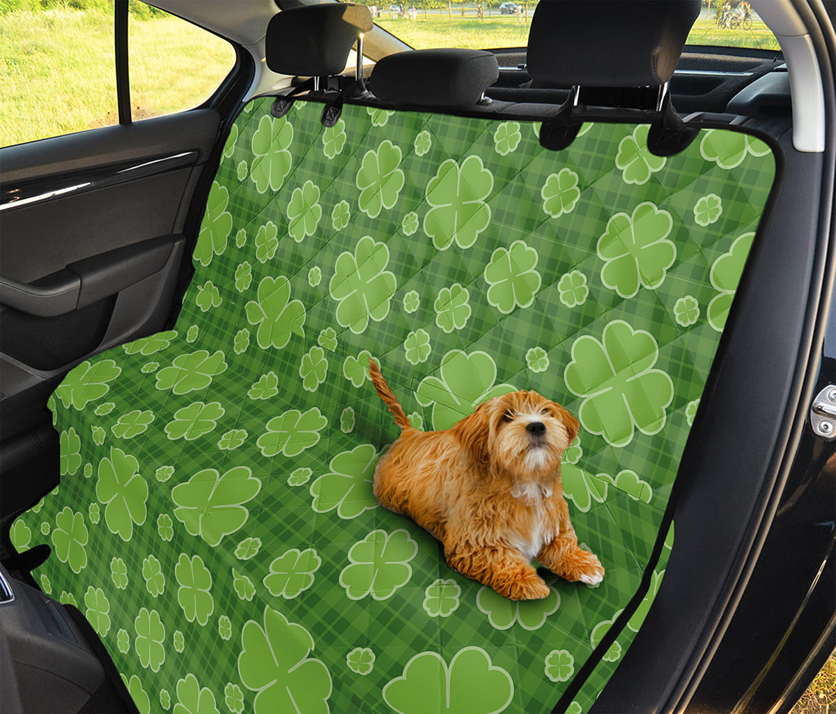 Green Shamrock Plaid Pattern Print Pet Car Back Seat Cover