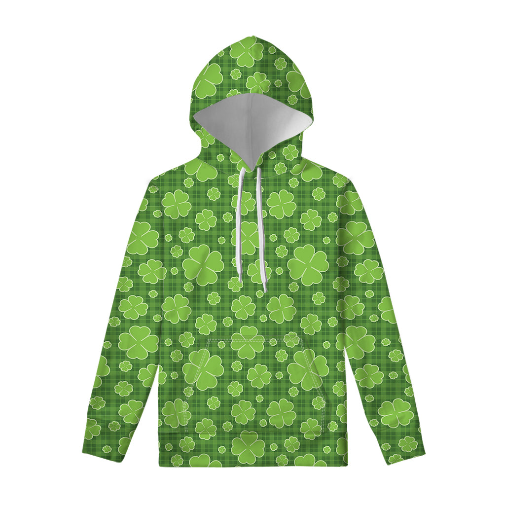 Green Shamrock Plaid Pattern Print Pullover Hoodie