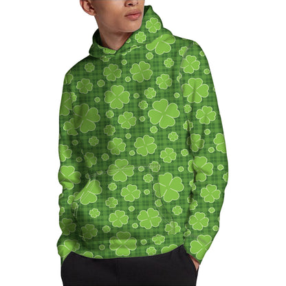 Green Shamrock Plaid Pattern Print Pullover Hoodie