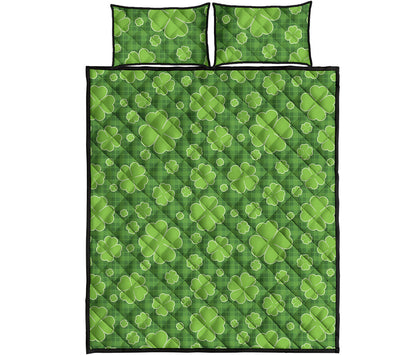 Green Shamrock Plaid Pattern Print Quilt Bed Set