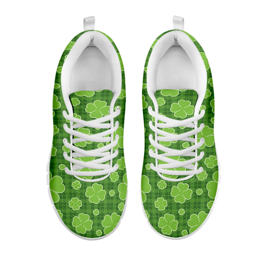 Green Shamrock Plaid Pattern Print White Sneakers
