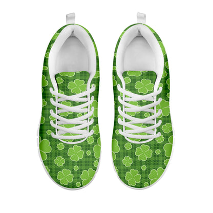 Green Shamrock Plaid Pattern Print White Sneakers