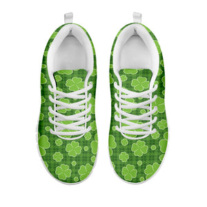 Green Shamrock Plaid Pattern Print White Sneakers