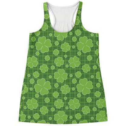 Green Shamrock Plaid Pattern Print Women's Racerback Tank Top