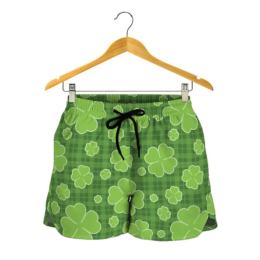 Green Shamrock Plaid Pattern Print Women's Shorts