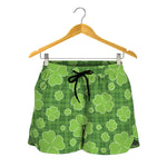 Green Shamrock Plaid Pattern Print Women's Shorts