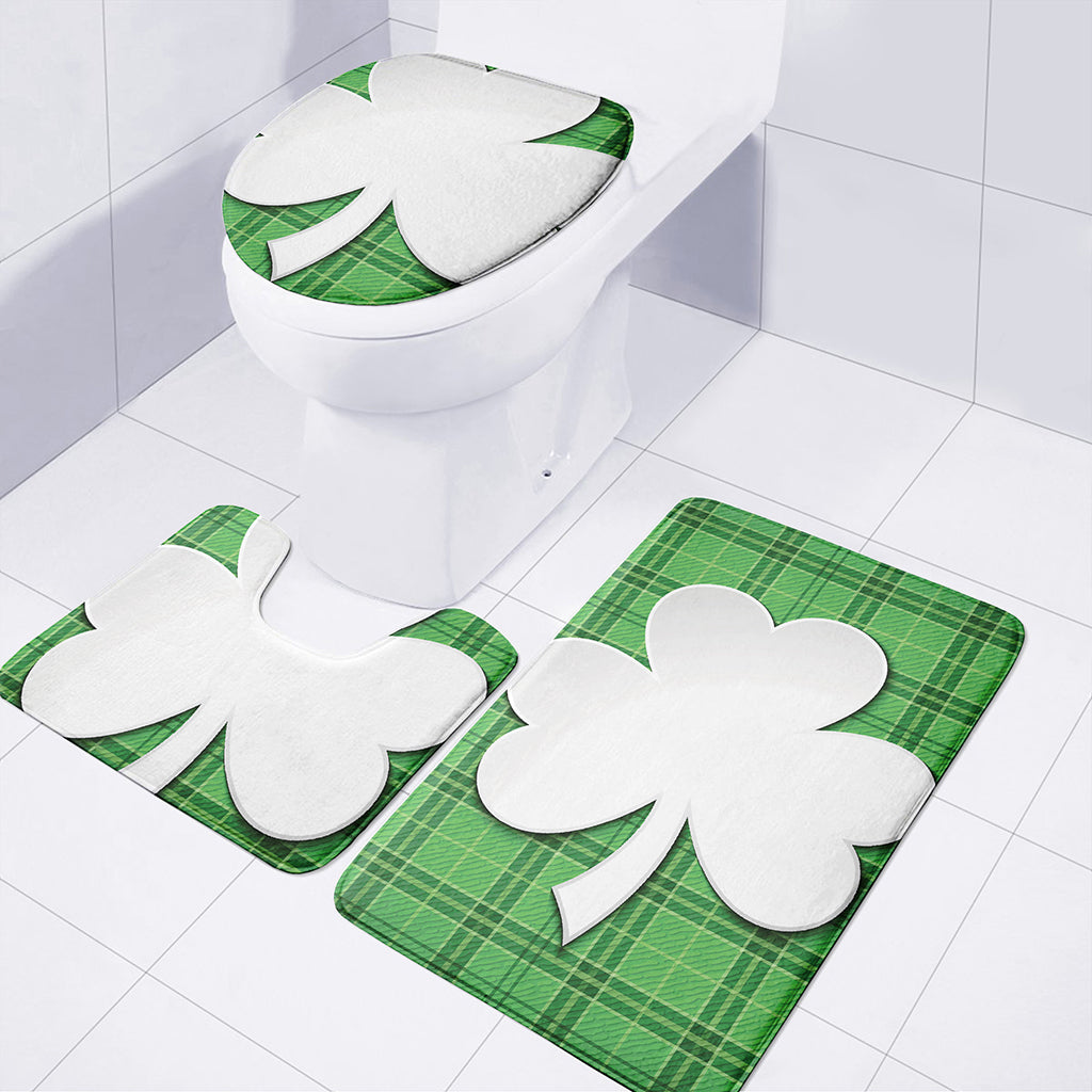 Green Shamrock Tartan Print 3 Piece Bath Mat Set