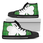 Green Shamrock Tartan Print Black High Top Shoes