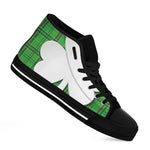 Green Shamrock Tartan Print Black High Top Shoes