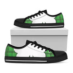 Green Shamrock Tartan Print Black Low Top Shoes 