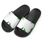 Green Shamrock Tartan Print Black Slide Sandals