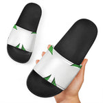 Green Shamrock Tartan Print Black Slide Sandals