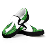 Green Shamrock Tartan Print Black Slip On Shoes