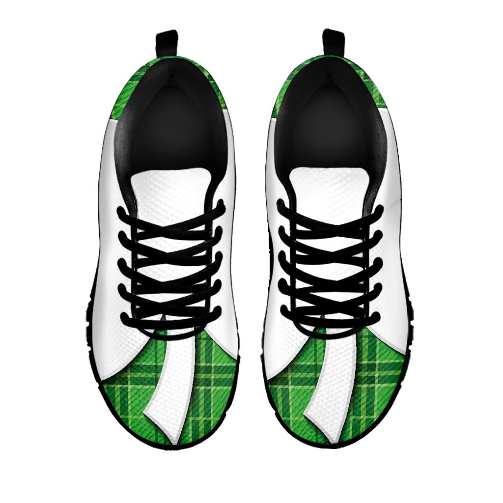 Green Shamrock Tartan Print Black Sneakers