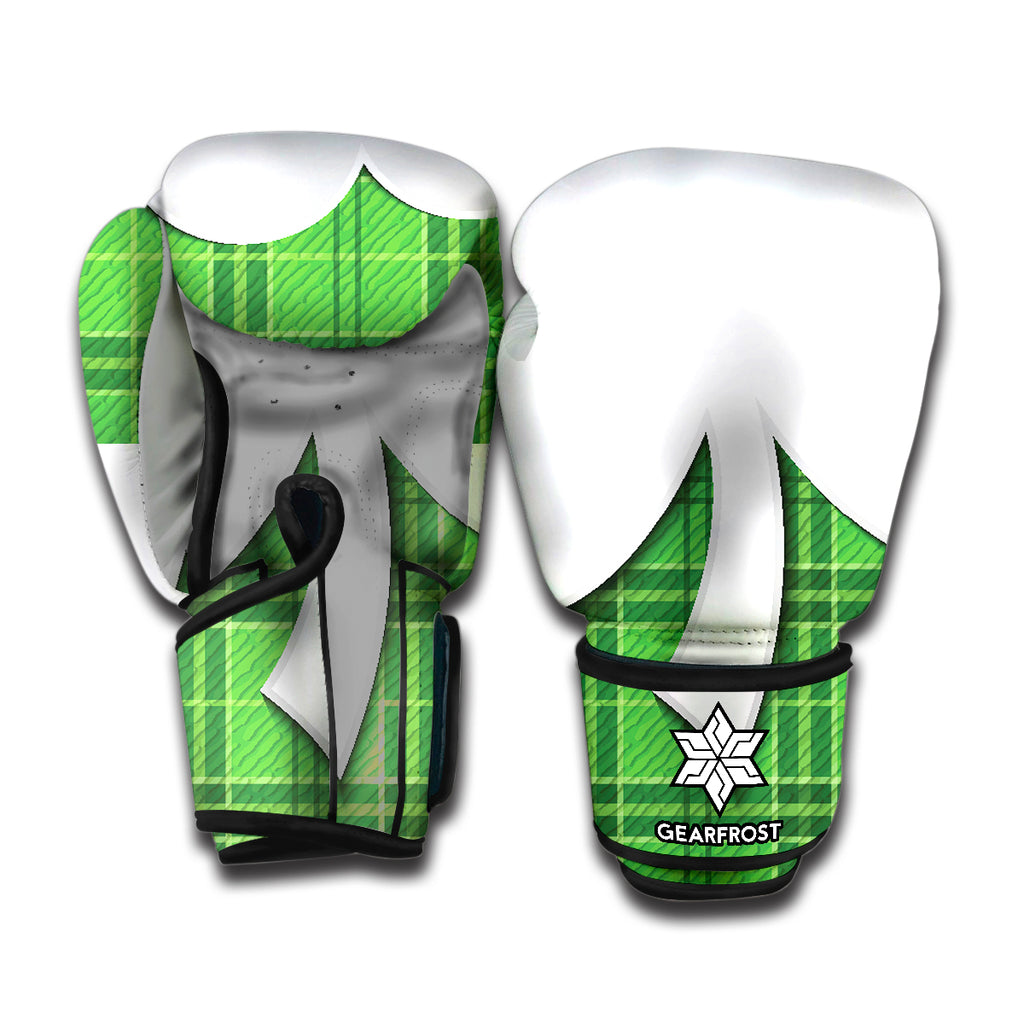 Green Shamrock Tartan Print Boxing Gloves