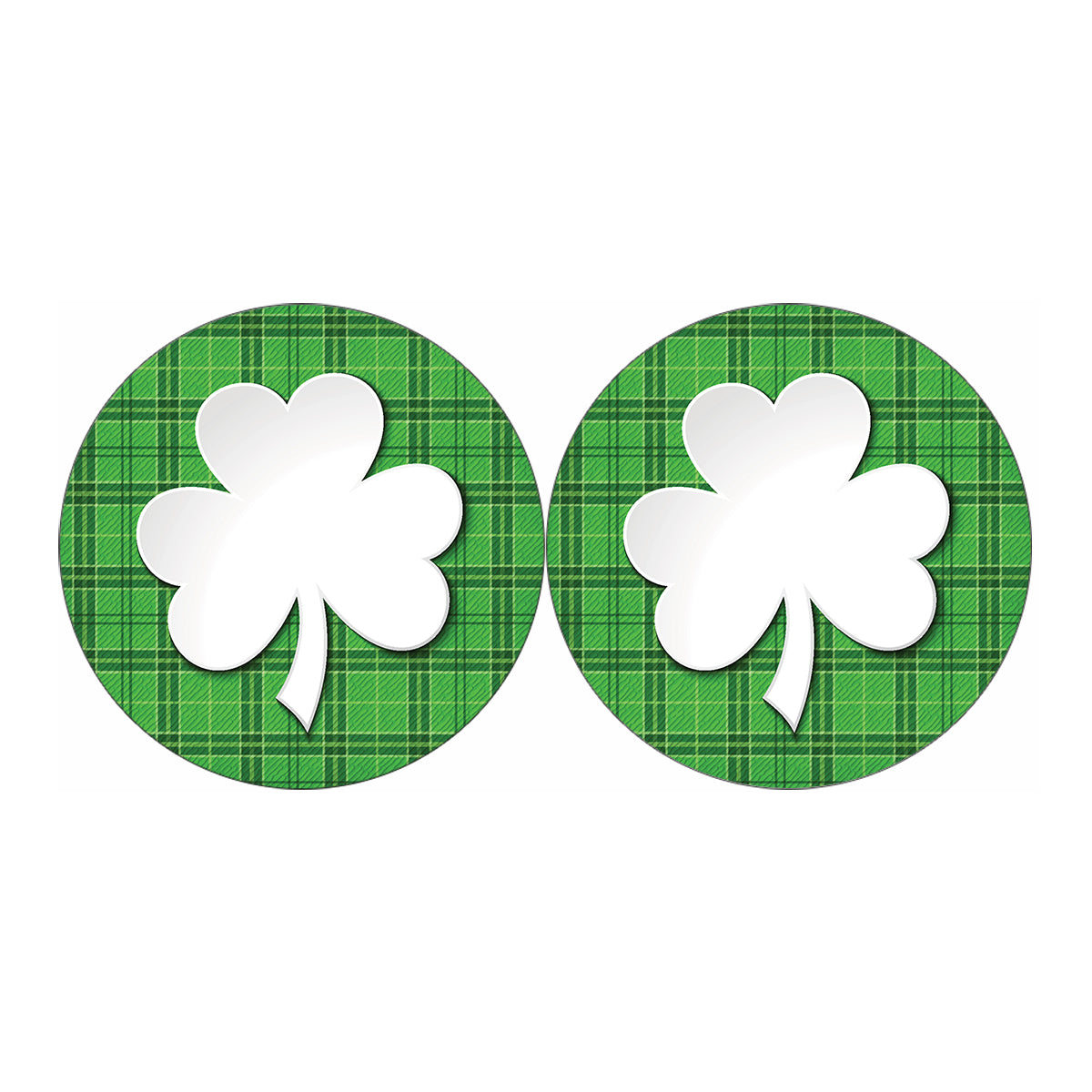Green Shamrock Tartan Print Car Coasters