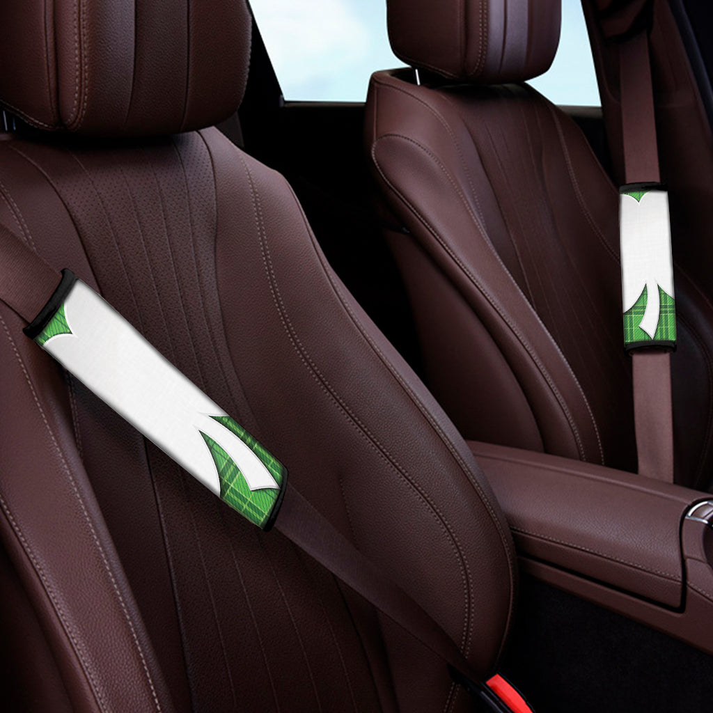 Green Shamrock Tartan Print Car Seat Belt Covers