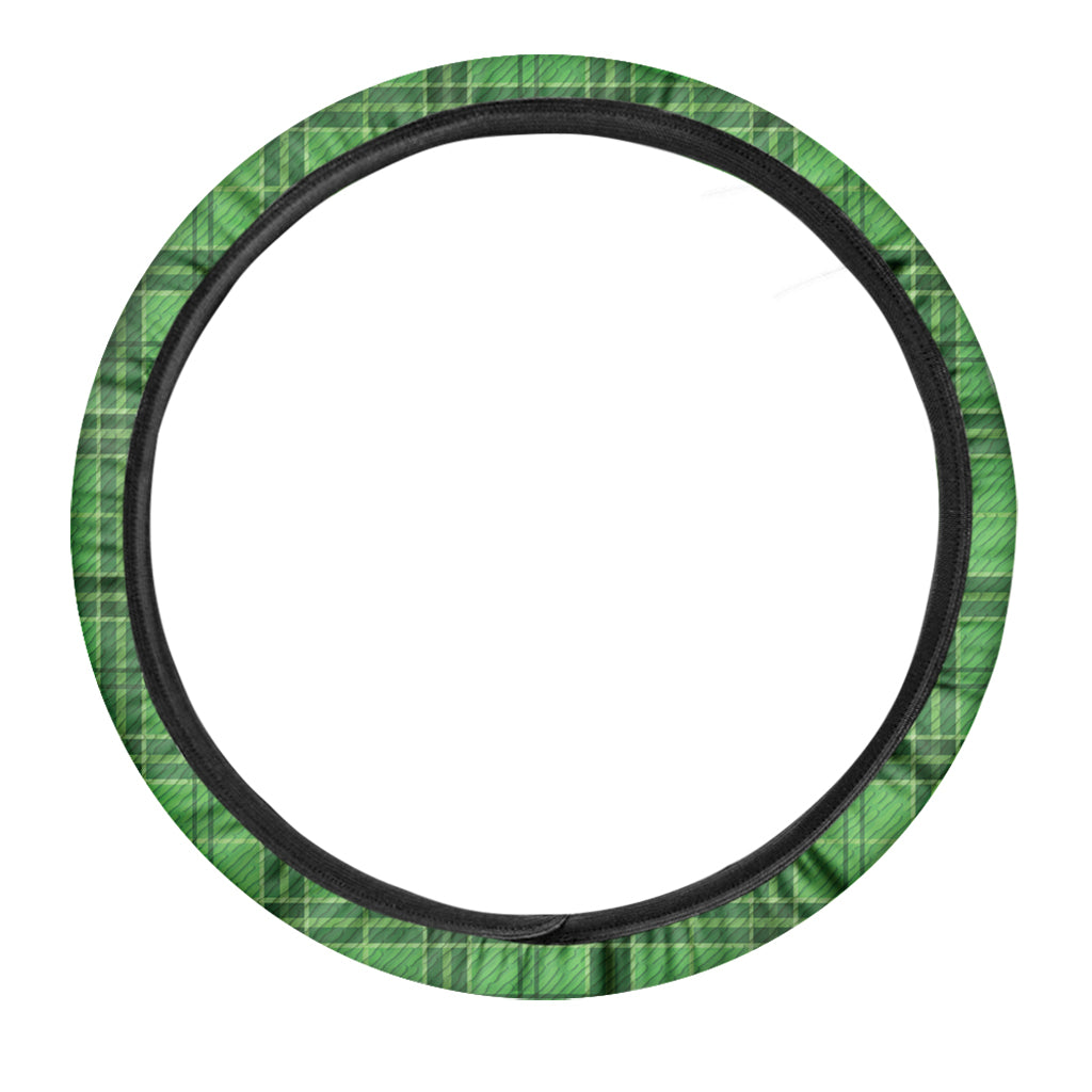 Green Shamrock Tartan Print Car Steering Wheel Cover