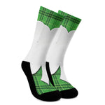 Green Shamrock Tartan Print Crew Socks