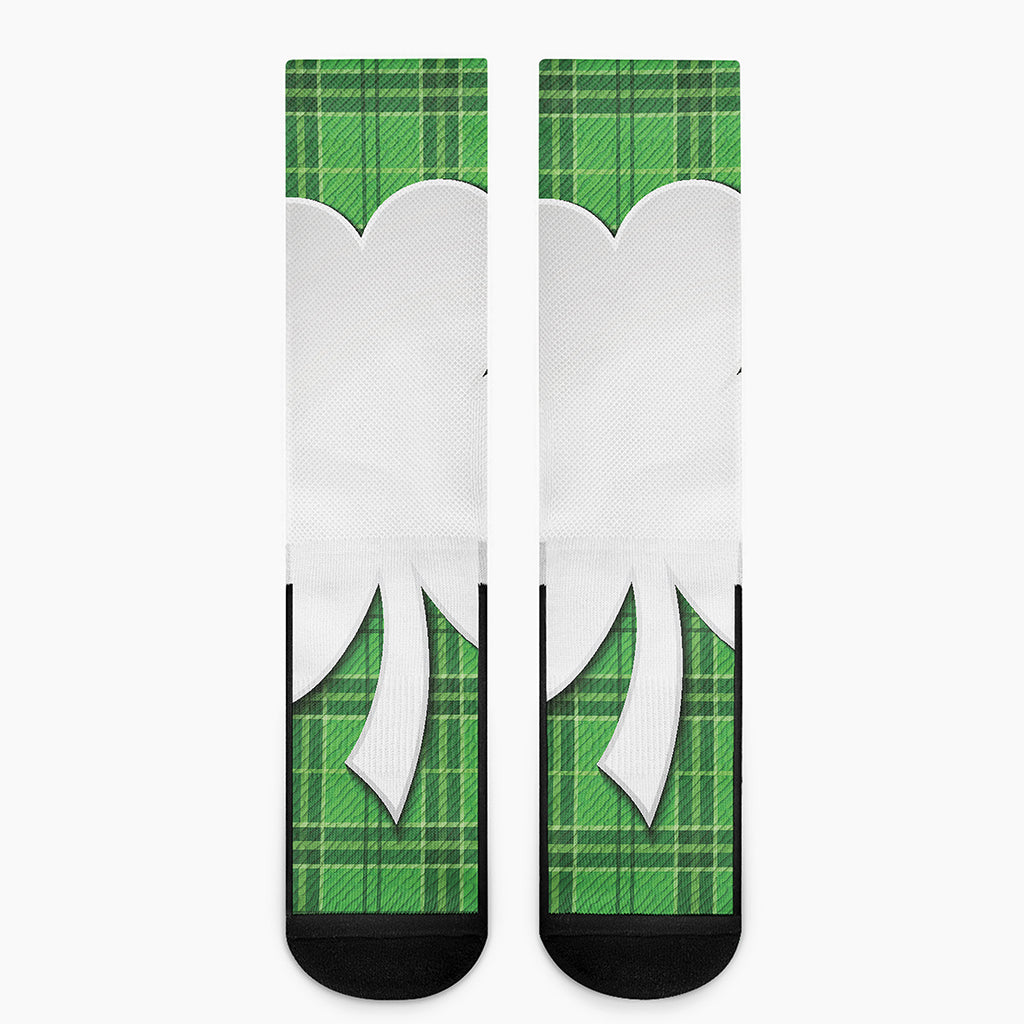 Green Shamrock Tartan Print Crew Socks