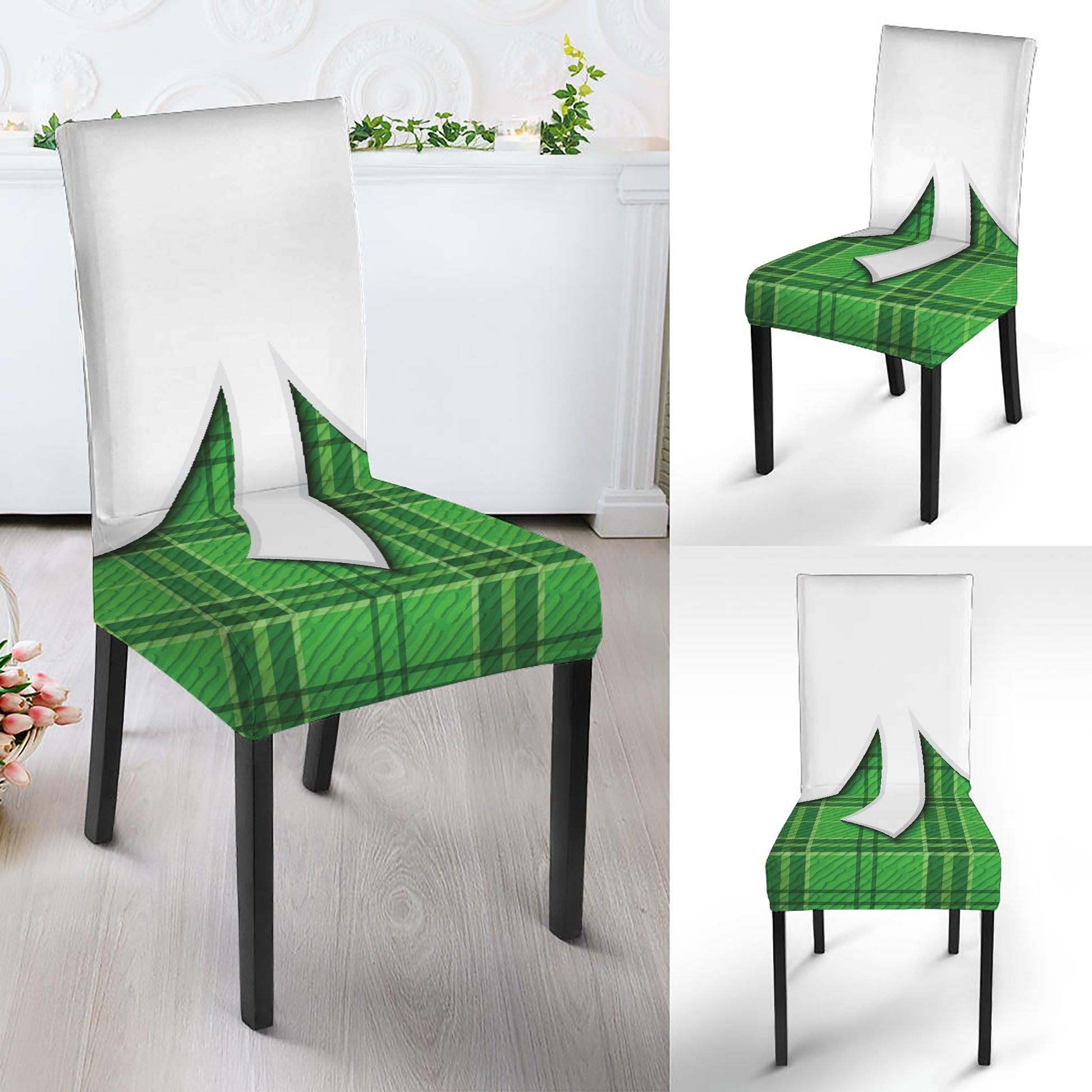 Green Shamrock Tartan Print Dining Chair Slipcover