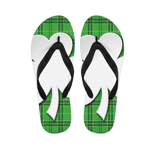 Green Shamrock Tartan Print Flip Flops