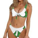 Green Shamrock Tartan Print Front Bow Tie Bikini