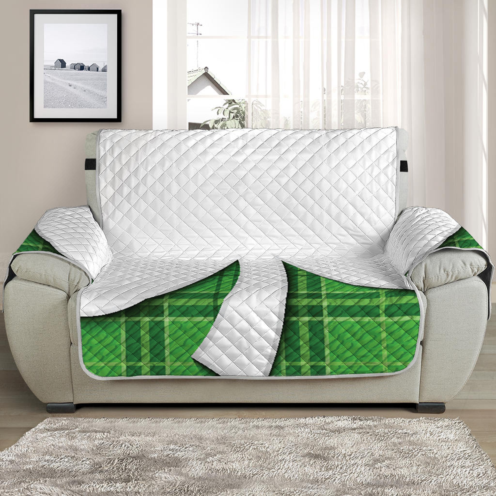 Green Shamrock Tartan Print Half Sofa Protector